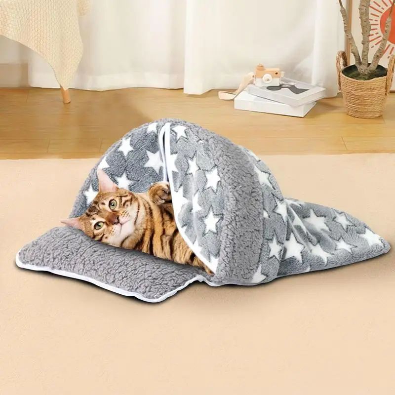 Cat Winter Sleeping Bag Cozy Arch-Shaped Burrowing Cat Bed Snuggle Sack Washable Cat Tent Covered Cat Bed Enclosed For