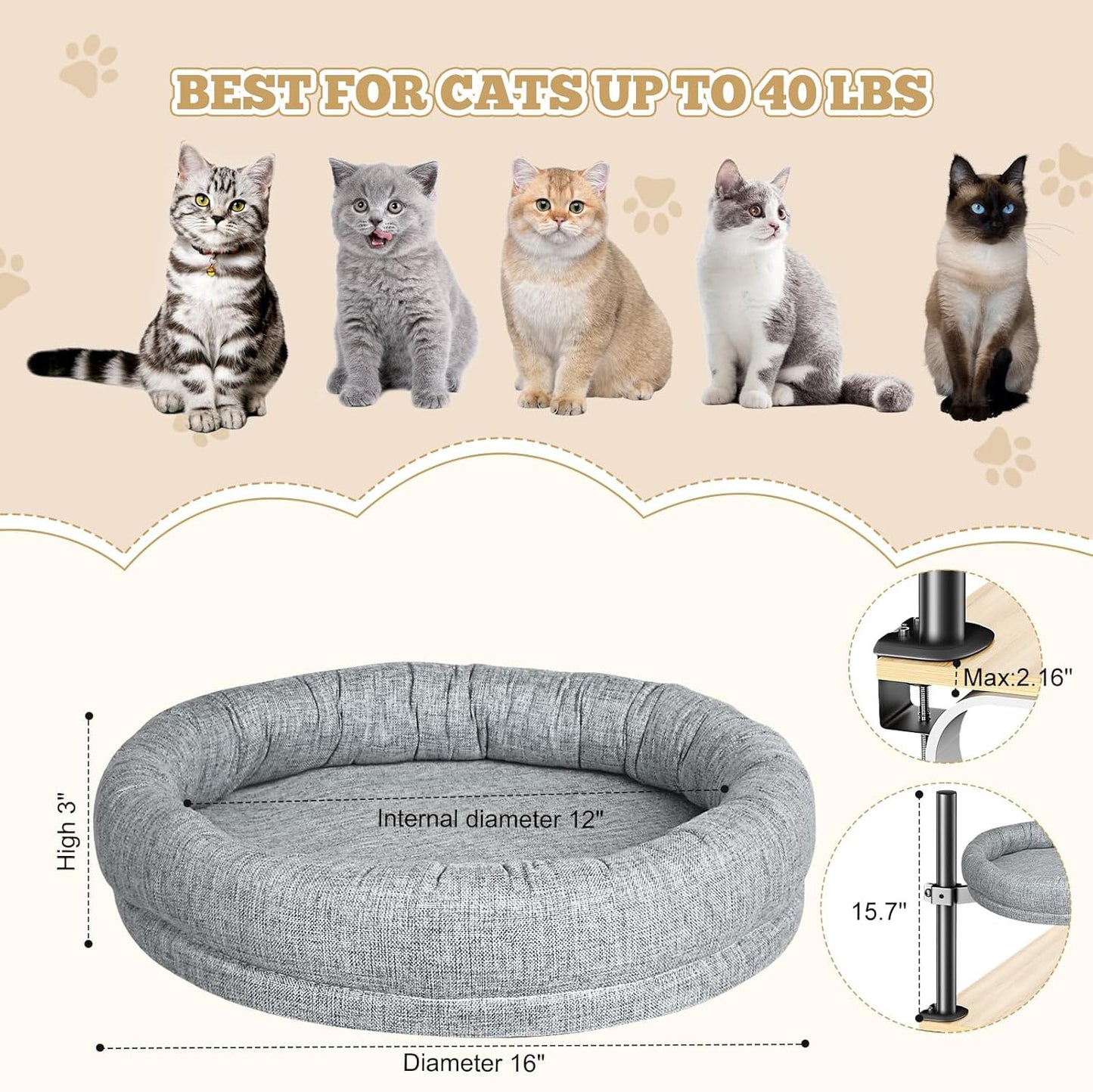 Cat Nest Round Rotating Adjustable Height