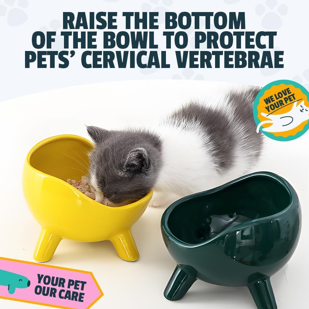 Cat Food Bowl For Cats And Small Dog Four-Legs Ceramic Cat Food And Water Bowls For Indoor Cute Cat Stability Food Dish