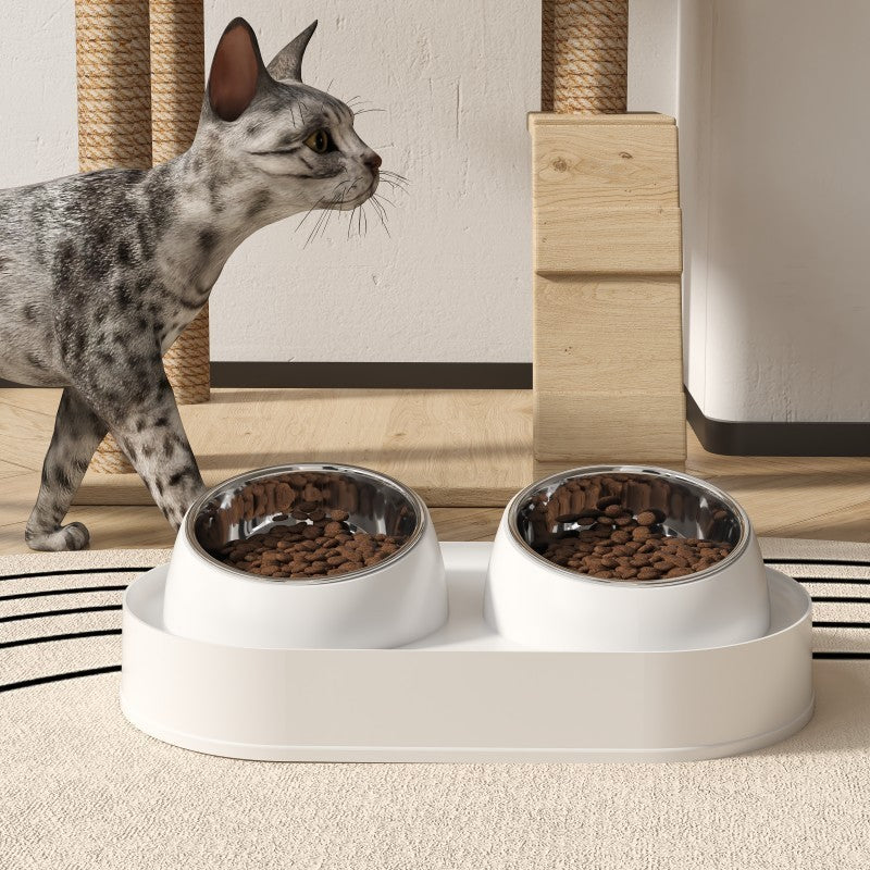 Pet Double Bowl Tilt Protect Neck Cat Bowl Non-slip Dog Food Dish Elevated Cat Dog Food Water Feeder Not Black Chin Pet Supplies