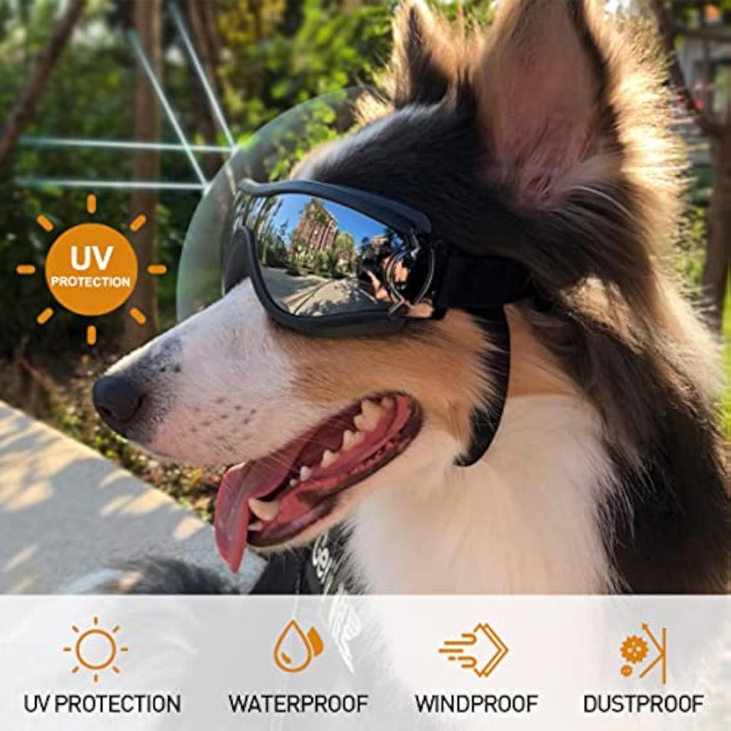 Stylish Windproof Dog Sunglasses Handsome Pet Goggles For Large Medium Breeds With Sun Protection Anti Fog & Adjustable Strap For Driving Swimming Surfing