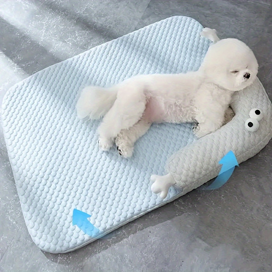 Refreshing Pet Bed With Big-eyed Monster Design Breathable Non Slip Polyester Sofa Cushion For Dogs And Cats Summer Floor Sleeping Pad For Home And Outdoor Use