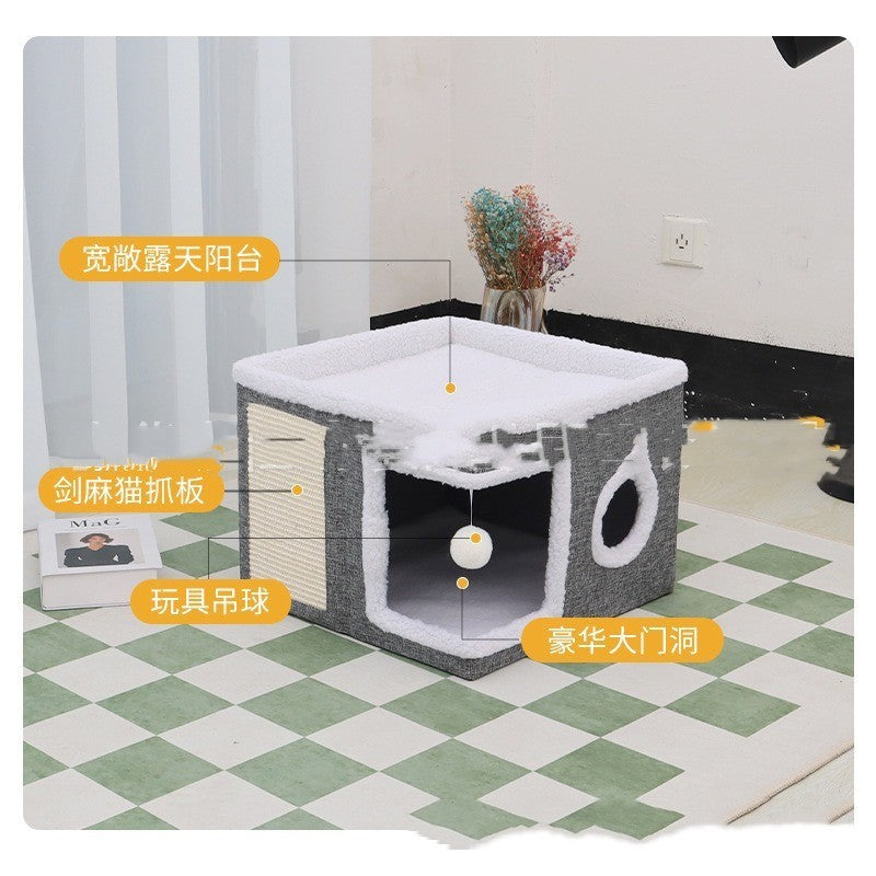 Pet Double-layer Cat Nest Villa Can Be Stored And Folded