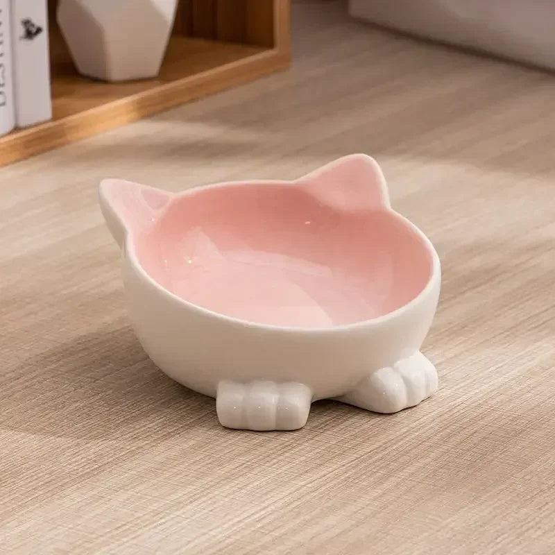 Cartoon Cat Face Figurine Ceramic High-foot Bowl Protect Cervical Drinking Bowl Cat Food Utensils Pet Cat Bowl Pet Supplies