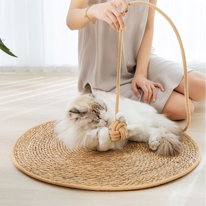 Natural Papyrus Round Rattan Cat Scratching Pad No Dandruff Pet