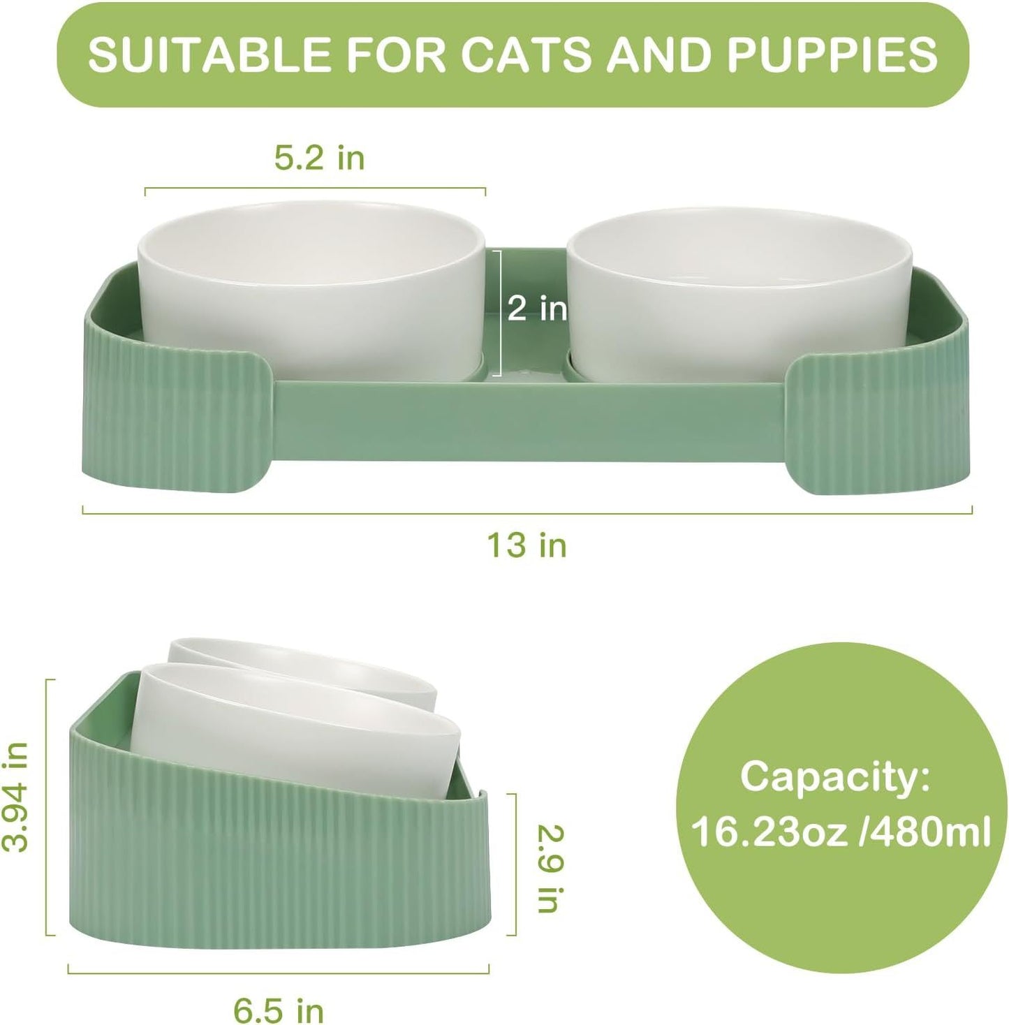 Ceramic Elevated Cat Bowls For Indoor Cats 15 Tilted Stand Anti Vomiting Raised Cat Food And Water Bowls Set Raised Cat Bowls With Non Slip Cat Bowl No Spill Bowl Dishes For Cats And Puppy