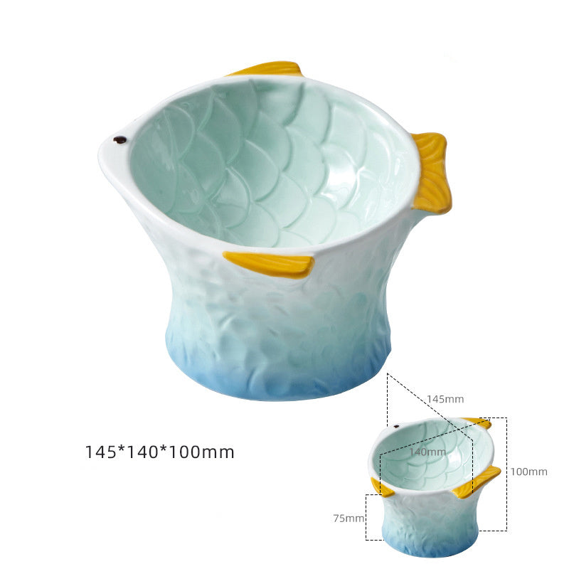 Ceramic Cat Feeder Fish Shape Elevated Bowls Shallow Angled Non Slip Whisker Fatigue Bowl Tilted Pet Feeder