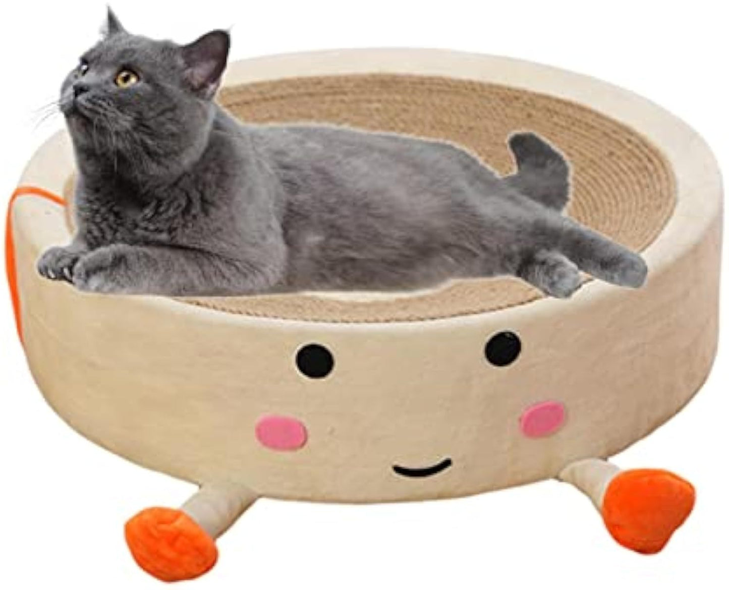 Cartoon Round Sisal Cat Scratching Board Cat Nest Integrated Large Cat Toy Wear Resistant Non-Shedding Cat Bed