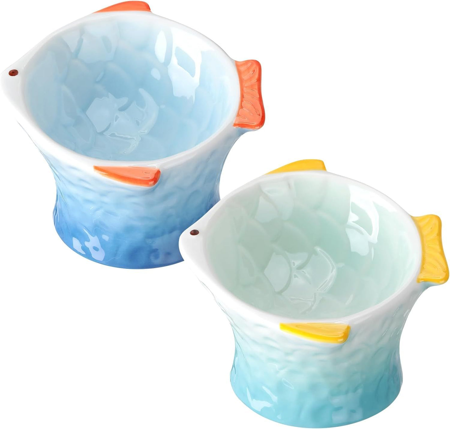 Ceramic Cat Feeder Fish Shape Elevated Bowls Shallow Angled Non Slip Whisker Fatigue Bowl Tilted Pet Feeder
