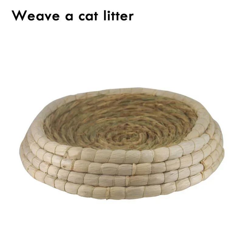 Straw Woven Cat Bed Bird Nest Cat Scratching Board Bowl-Shaped Pet Nest Cat Toy Supplies Hand-Woven Puppy Kennel Cat Straw Bed