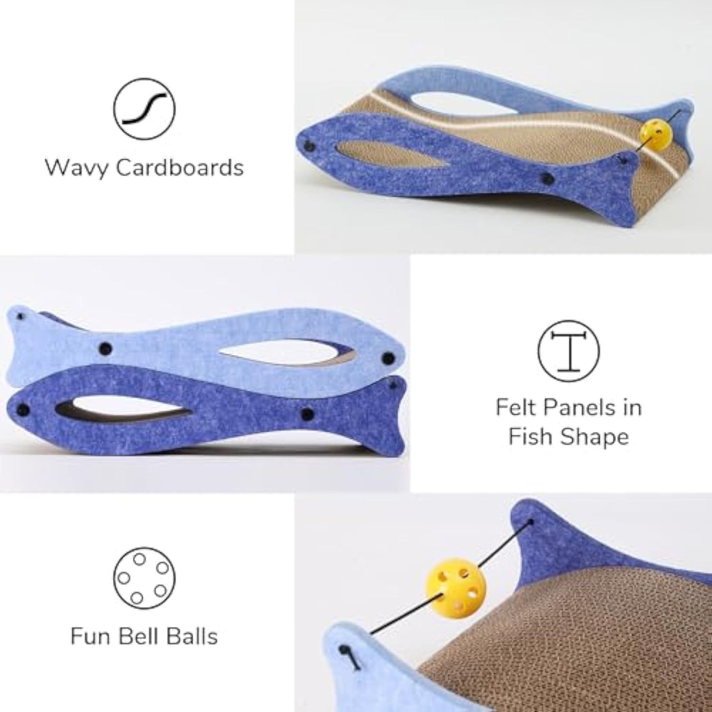 Cat Scratcher Fish Shape Cat Scratcher Pads Cat Scratching Cardboard Lounge Durable Cat Scratcher With Ball Toy For Indoor Cats