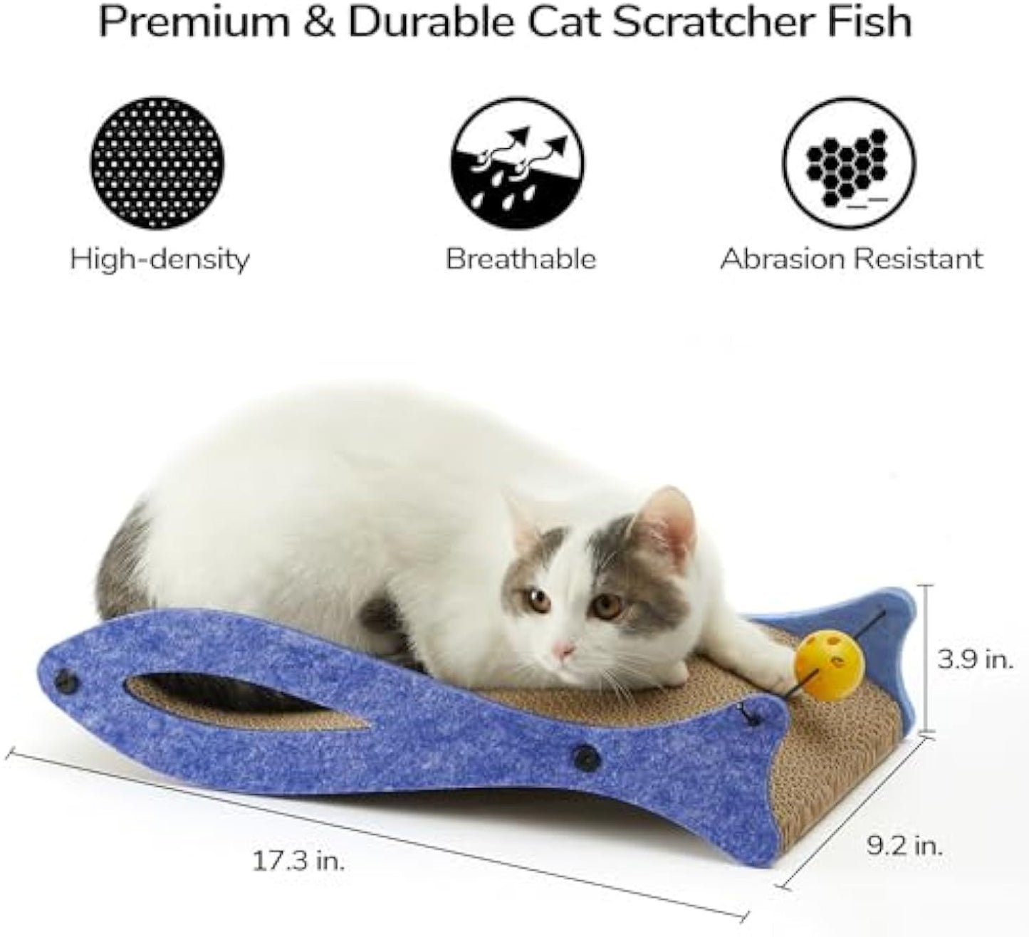 Cat Scratcher Fish Shape Cat Scratcher Pads Cat Scratching Cardboard Lounge Durable Cat Scratcher With Ball Toy For Indoor Cats
