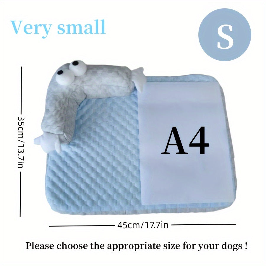 Refreshing Pet Bed With Big-eyed Monster Design Breathable Non Slip Polyester Sofa Cushion For Dogs And Cats Summer Floor Sleeping Pad For Home And Outdoor Use