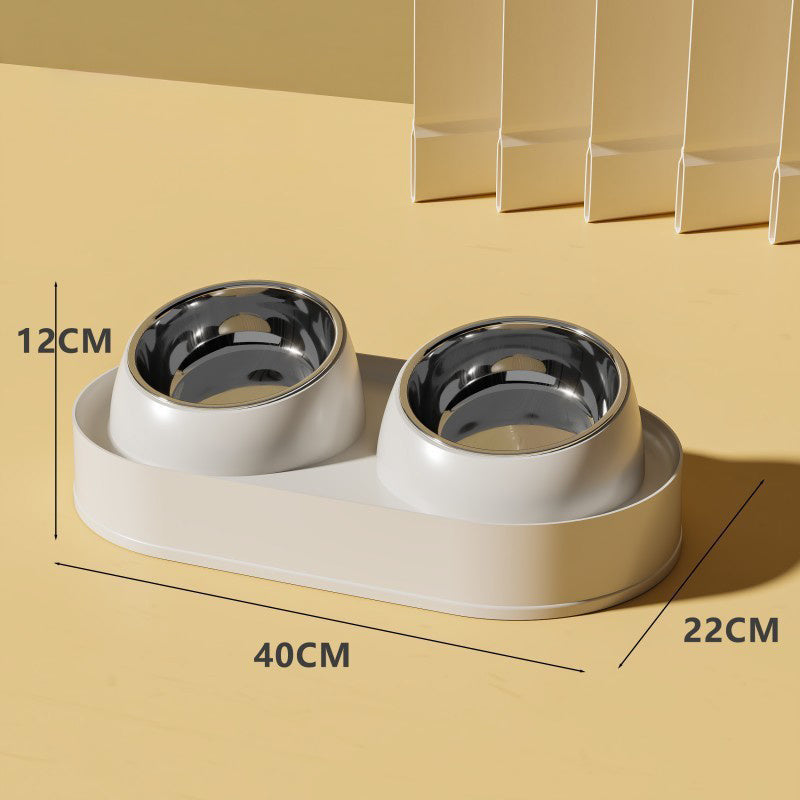 Pet Double Bowl Tilt Protect Neck Cat Bowl Non-slip Dog Food Dish Elevated Cat Dog Food Water Feeder Not Black Chin Pet Supplies