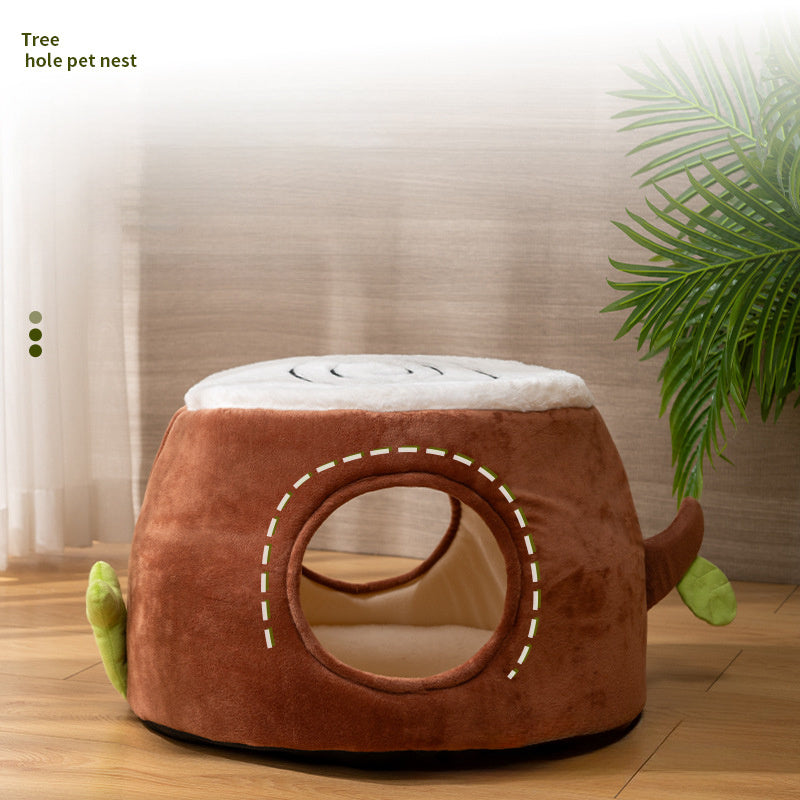 Four Season Universal Relief Pet Cat Nest, Transformable And Dual-use Double-layer Tree Stump Cat Nest Door And Double