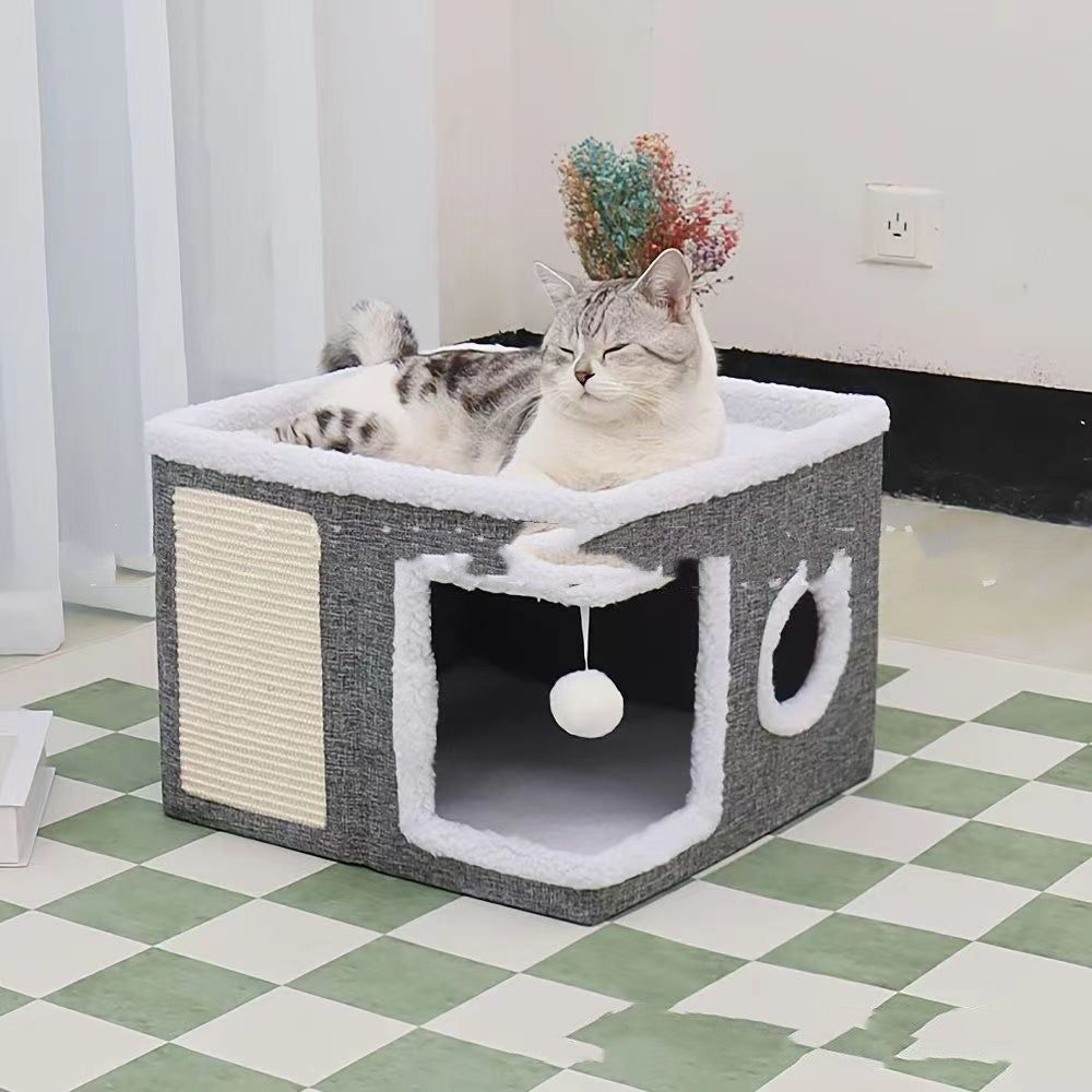 Pet Double-layer Cat Nest Villa Can Be Stored And Folded