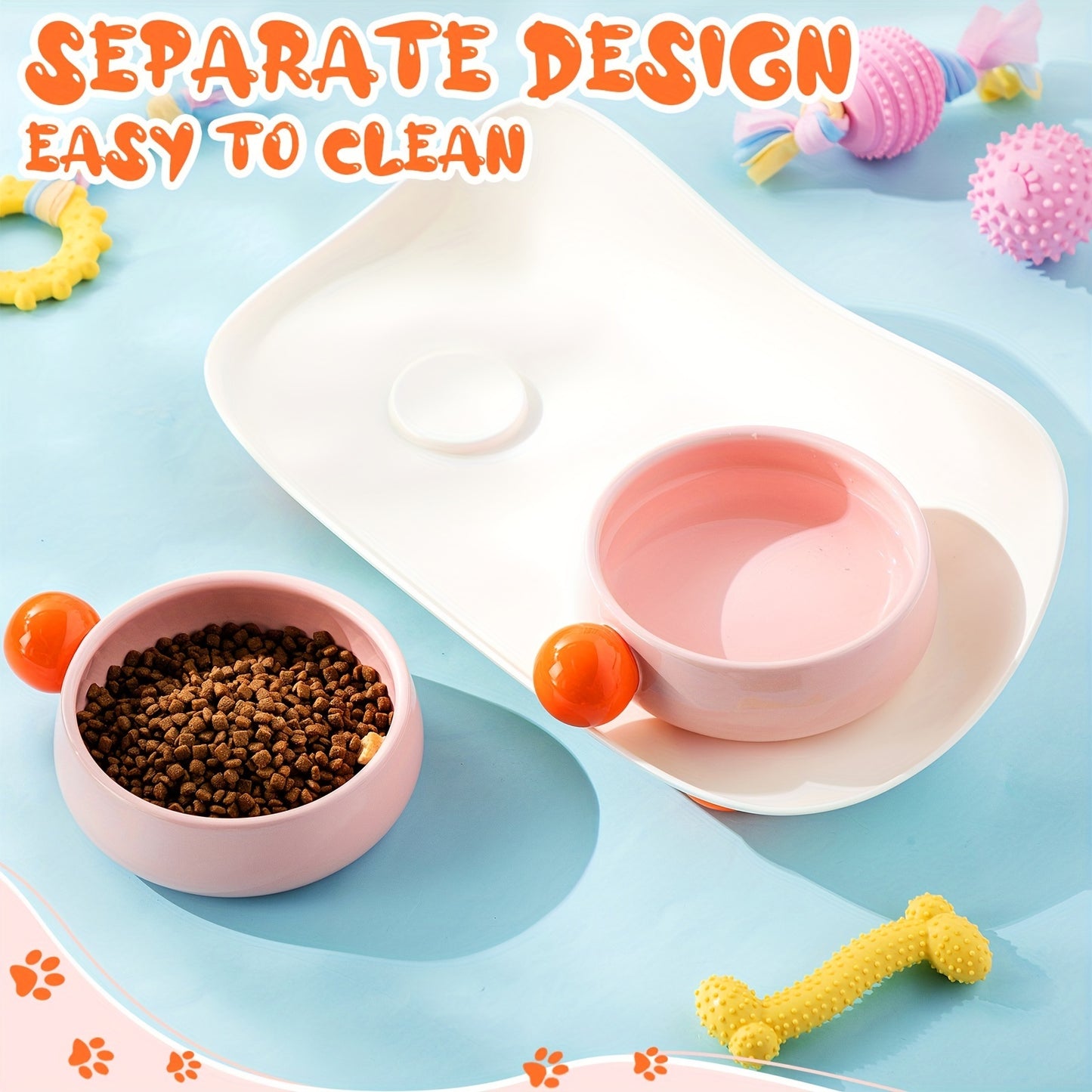 Elevated Ceramic Bowl For Cat Food Double Raised Bowl With Non Slip Support 2 Bowls For Cat Food And Water Washable Ceramic Bowl For Small Dogs Puppies And Cats Indoors
