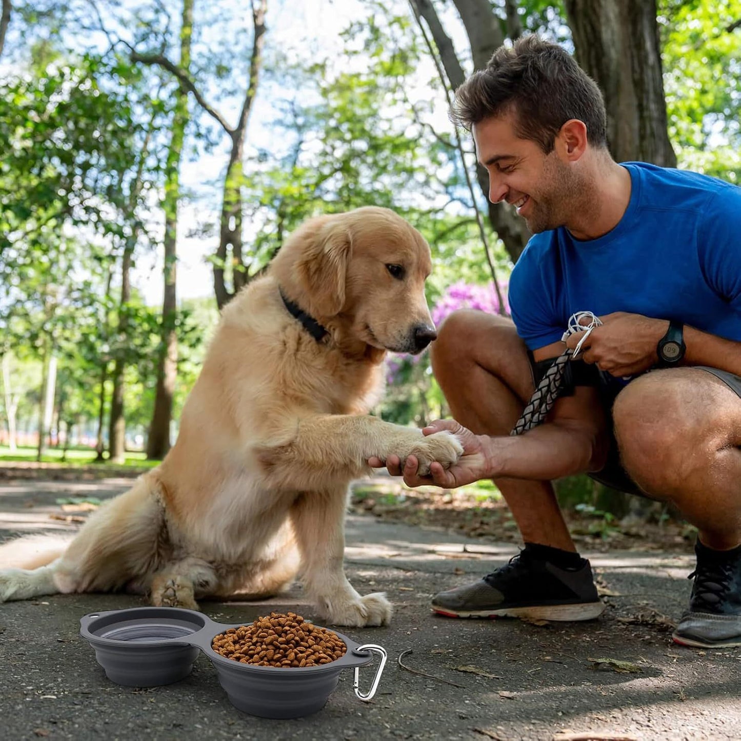 Collapsible Dog Bowls 2 In 1 Foldable Pet Food Water Bowl With Integrated Molding Double Bowl Design Perfect For Walking Hiking And Camping With Your Dog Or Cat