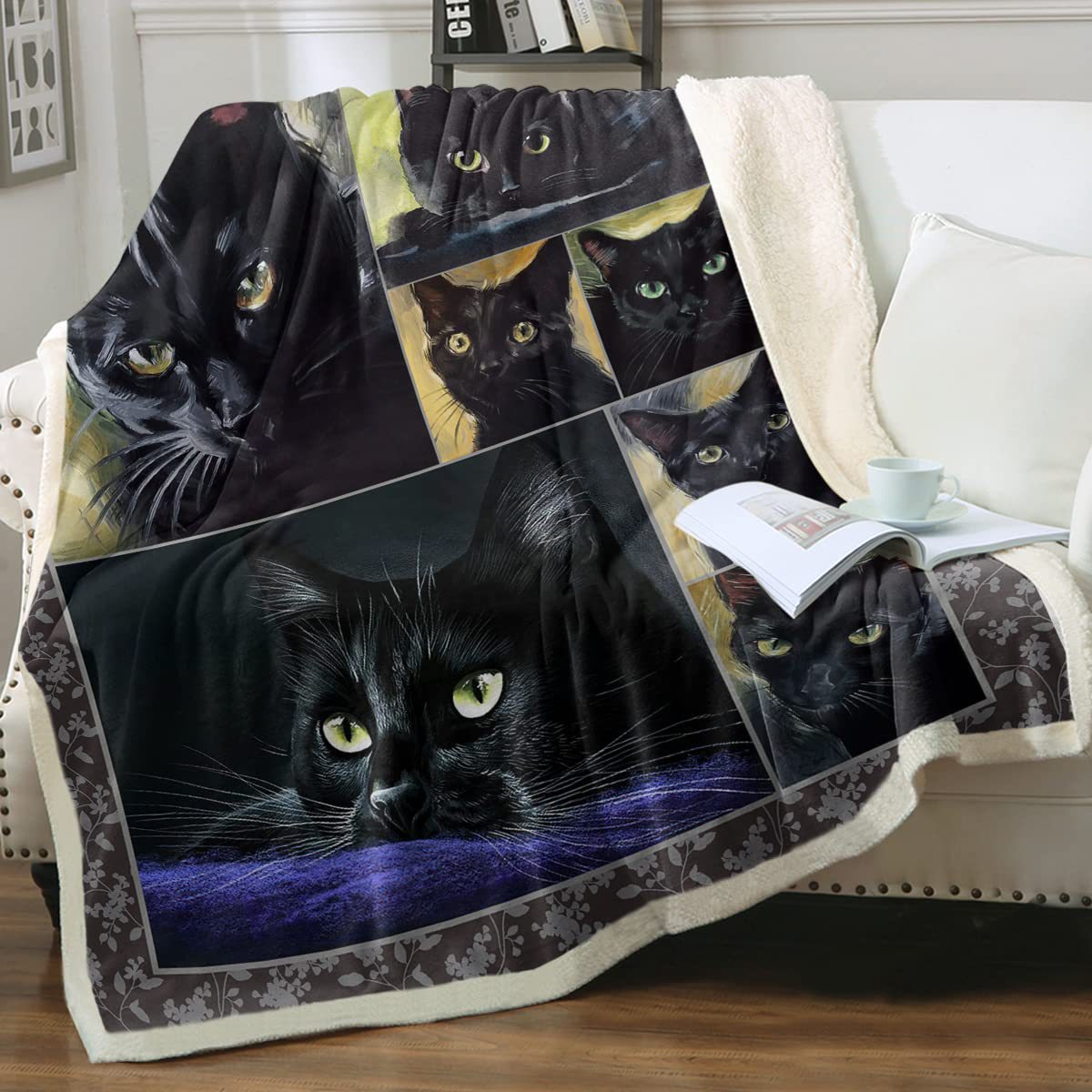 Cat Sherpa Blanket Animal Pattern Printing Double Layer Children
