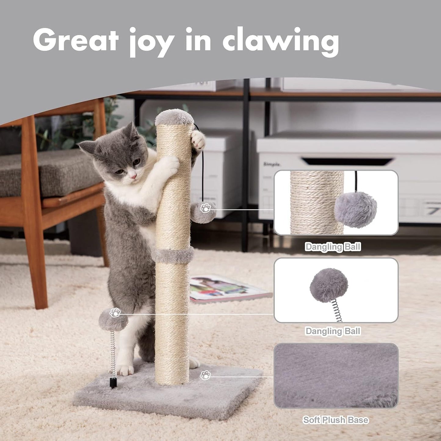 Cat Scratching Post Premium Basics Kitten Scratcher Sisal Scratch Posts With Hanging Ball For Kittens Or Smaller Cats