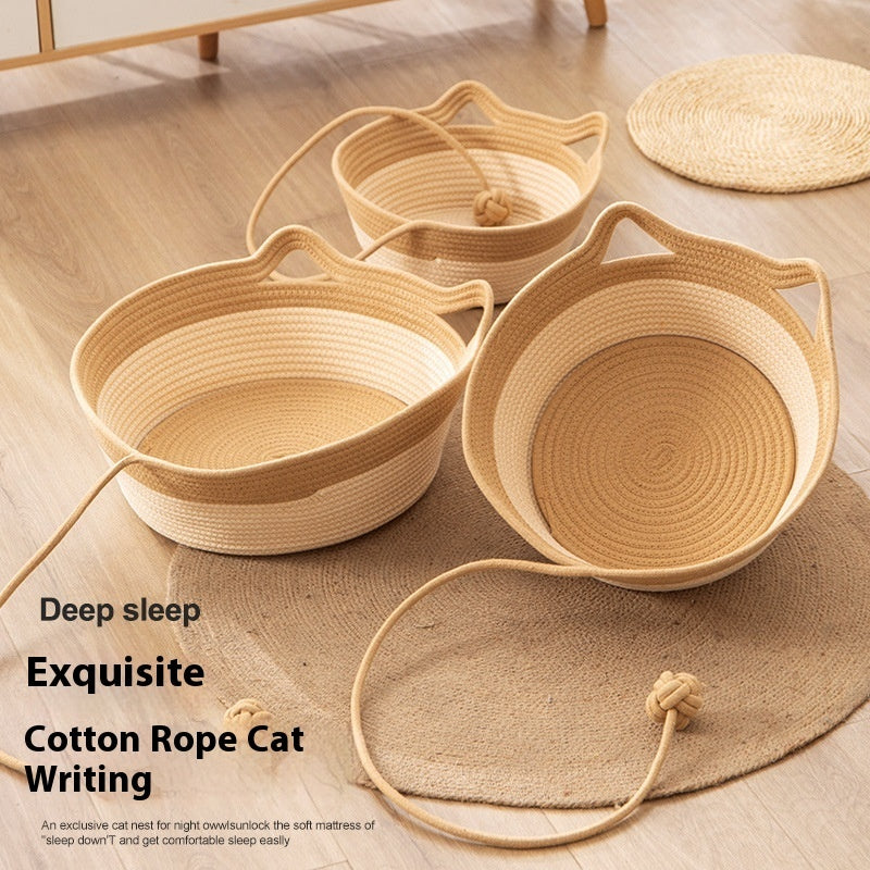 Coarse Linen Rattan Cat Nest Four Seasons Universal Bed Woven Cat Sleeping Mat