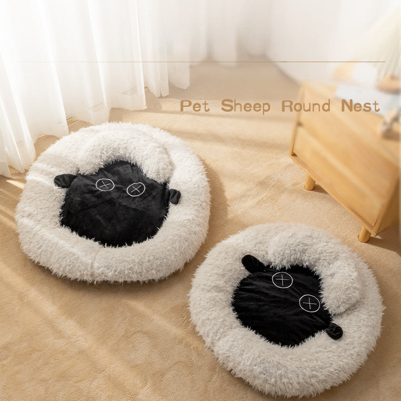 New Lamb Cat Bed Winter Warm Round Cat Beds