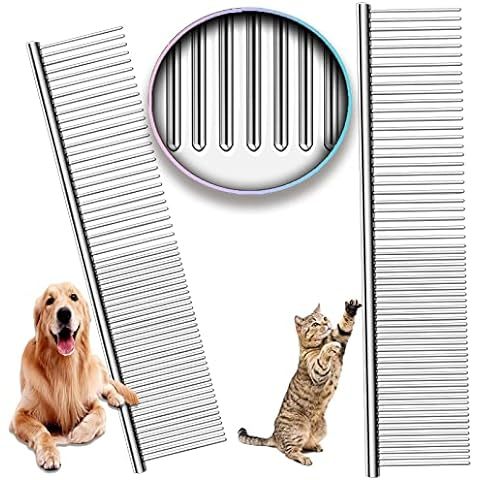 Dog Combs With Rounded Ends Stainless Steel Teeth Cat Comb For Removing Tangles And Knots Professional Grooming Tool For Long And Short Haired Dog Cat And Other Pets