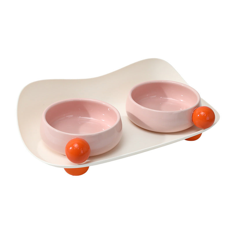 Elevated Ceramic Bowl For Cat Food Double Raised Bowl With Non Slip Support 2 Bowls For Cat Food And Water Washable Ceramic Bowl For Small Dogs Puppies And Cats Indoors