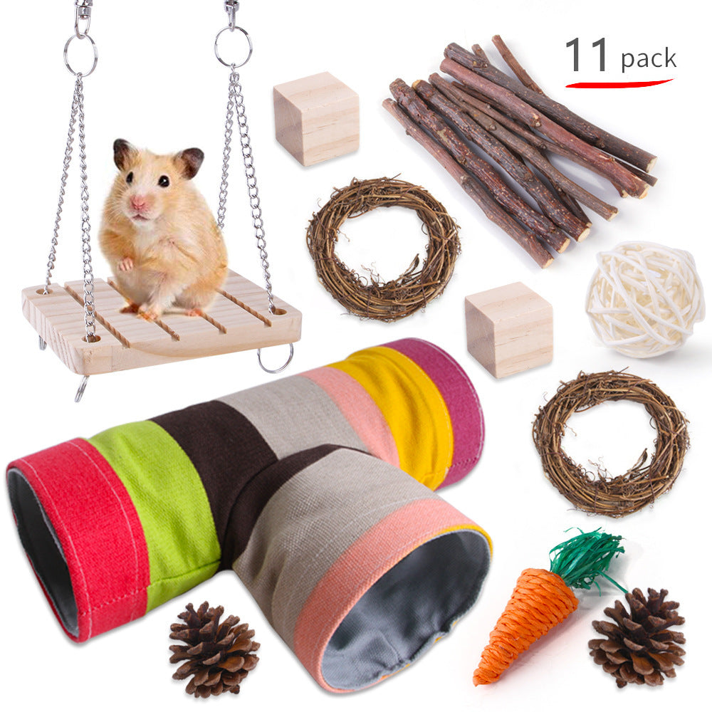Pet Rabbit Guinea Pig Parrot Playing Molar Wooden Supplies Combination