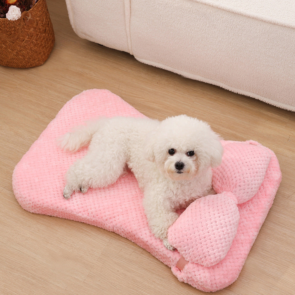 Soft Plush Pet Bed Mat With Pillow Calming Cushion Dog Cat Large Cleaning Puppy Bed Bed For Cats Sofa