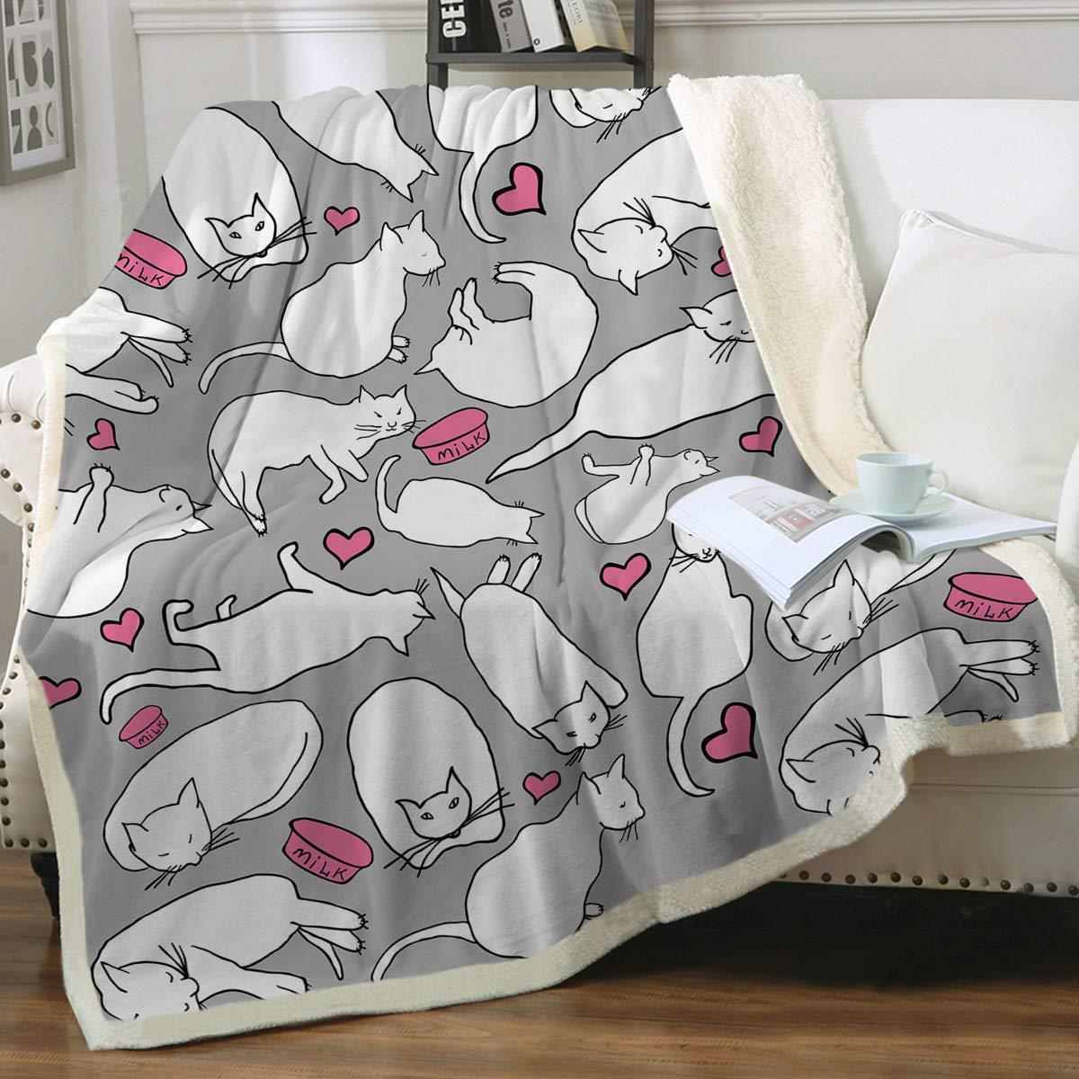 Cat Sherpa Blanket Animal Pattern Printing Double Layer Children