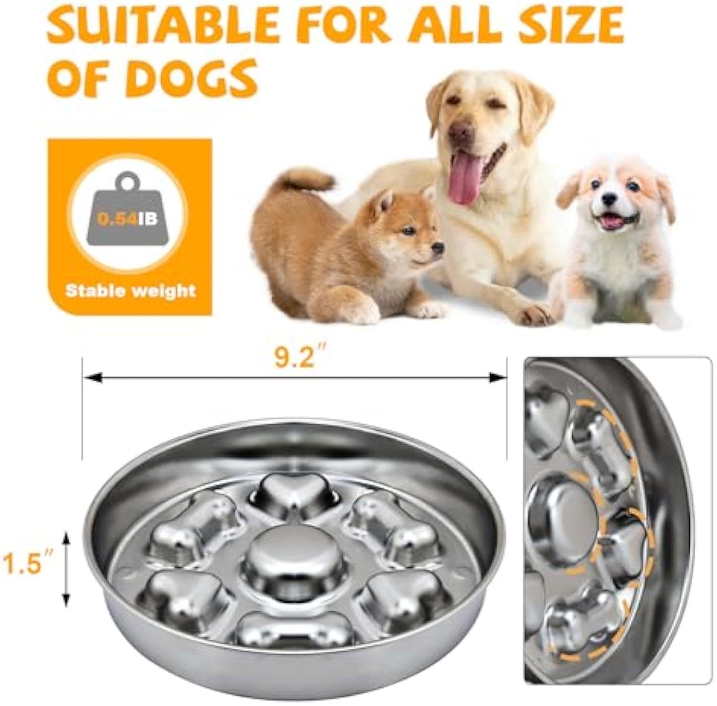 Slow Feeder Dog Bowls Non-Slip Metal Dog Food Bowls With Heart And Bones Design For Small Medium Large Dogs