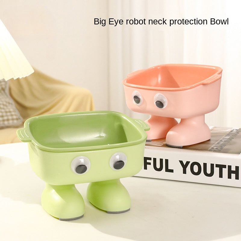 Elevated Cat Bowl Tilted Kitty Bowl Robot Shape Cat Dish Non Slip Water Bowl Dog Dish For Small Dogs Cats Kitty Kitten