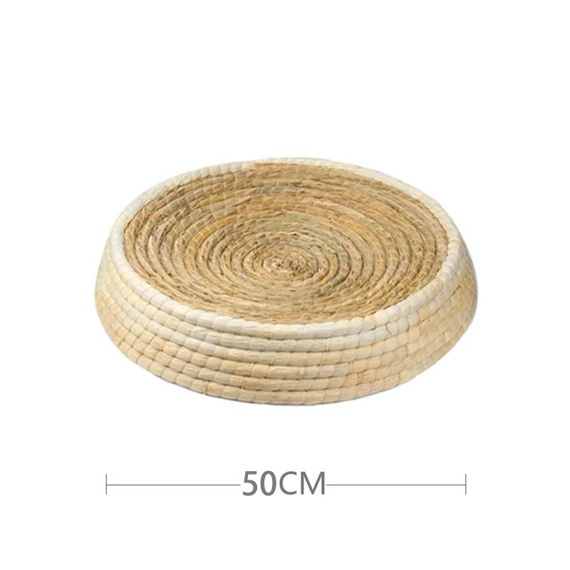 Straw Woven Cat Bed Bird Nest Cat Scratching Board Bowl-Shaped Pet Nest Cat Toy Supplies Hand-Woven Puppy Kennel Cat Straw Bed