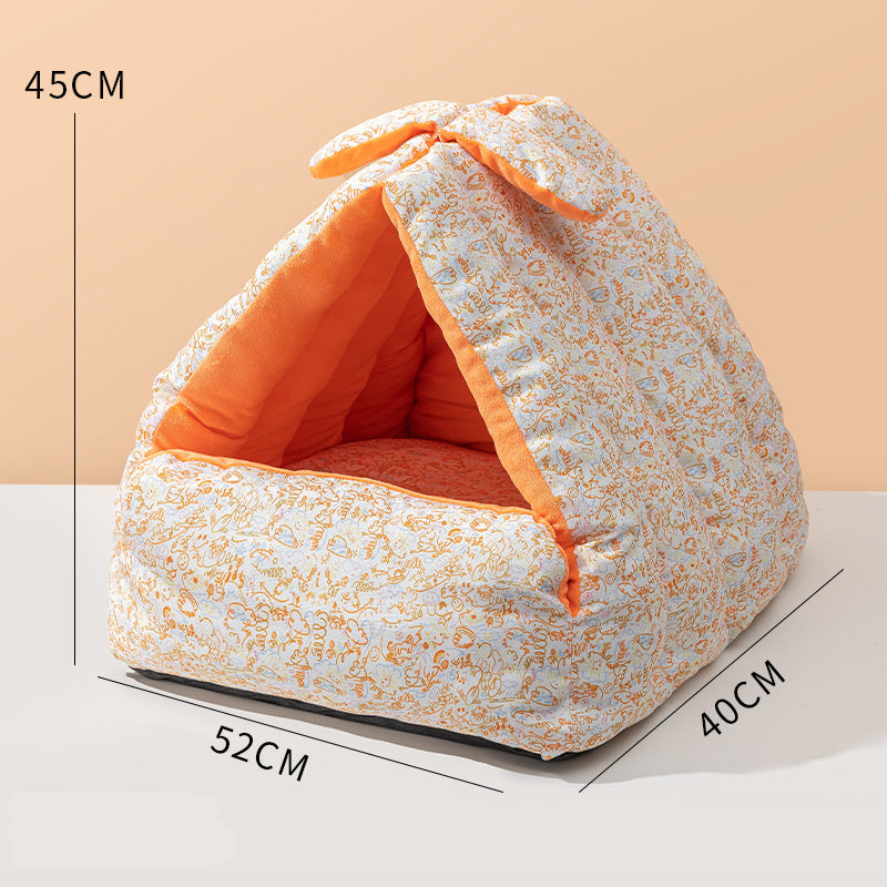 New Rabbit Triangle Nest, Semi-enclosed Cat And Dog Nest, Thickened, Suitable For All Seasons, Double-sided Use Pet Nest