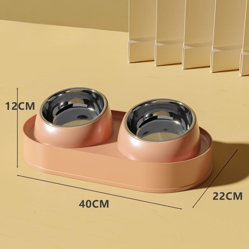 Pet Double Bowl Tilt Protect Neck Cat Bowl Non-slip Dog Food Dish Elevated Cat Dog Food Water Feeder Not Black Chin Pet Supplies