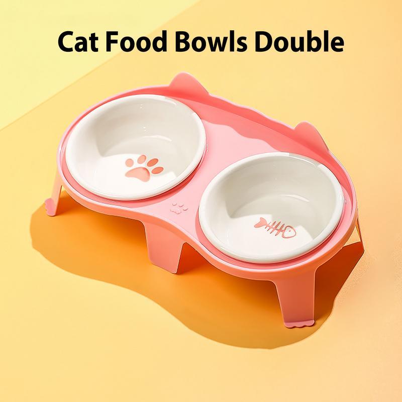 Cat Food And Water Bowl Set Ceramic Pet Bowl Set Elevated Tilted Bowl With Stand Indoor Cat Dishes Bowl With Hook Design Water