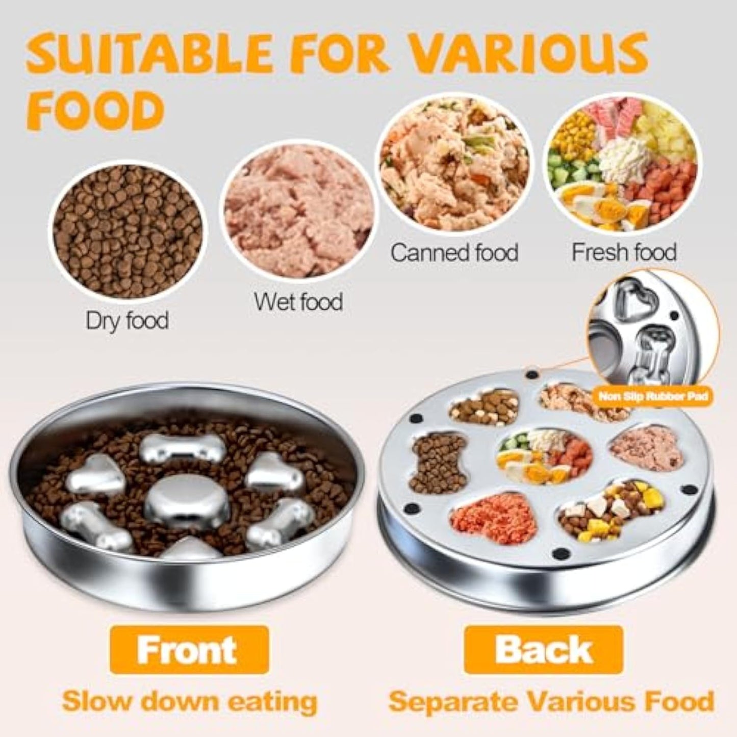 Slow Feeder Dog Bowls Non-Slip Metal Dog Food Bowls With Heart And Bones Design For Small Medium Large Dogs