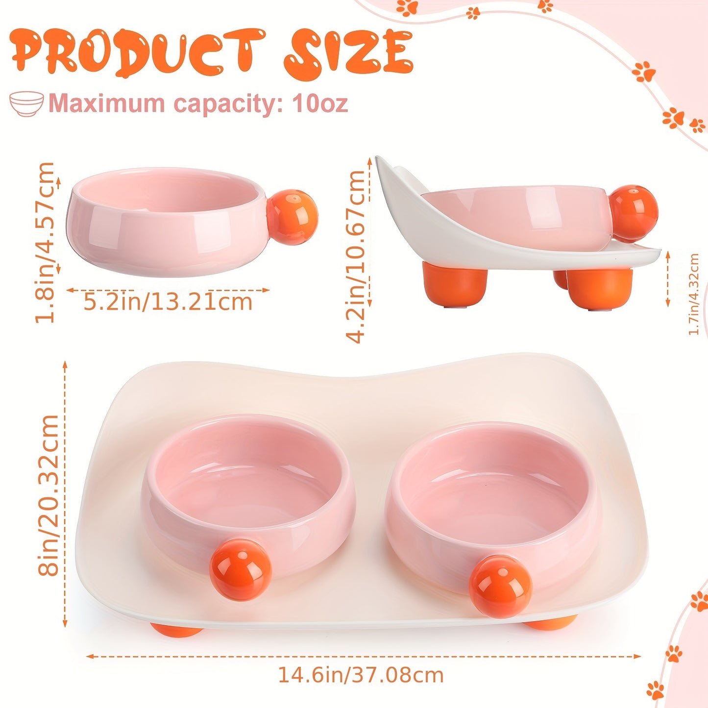 Elevated Ceramic Bowl For Cat Food Double Raised Bowl With Non Slip Support 2 Bowls For Cat Food And Water Washable Ceramic Bowl For Small Dogs Puppies And Cats Indoors