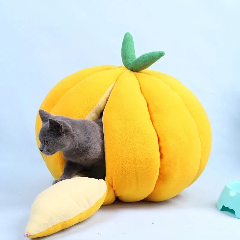 Cat House Pet Bed Pumpkin Nest Cattery Deep Sleep Keep Warm In Winter Semi-enclosed Cat Sleeping Bag Kennel Cat Products