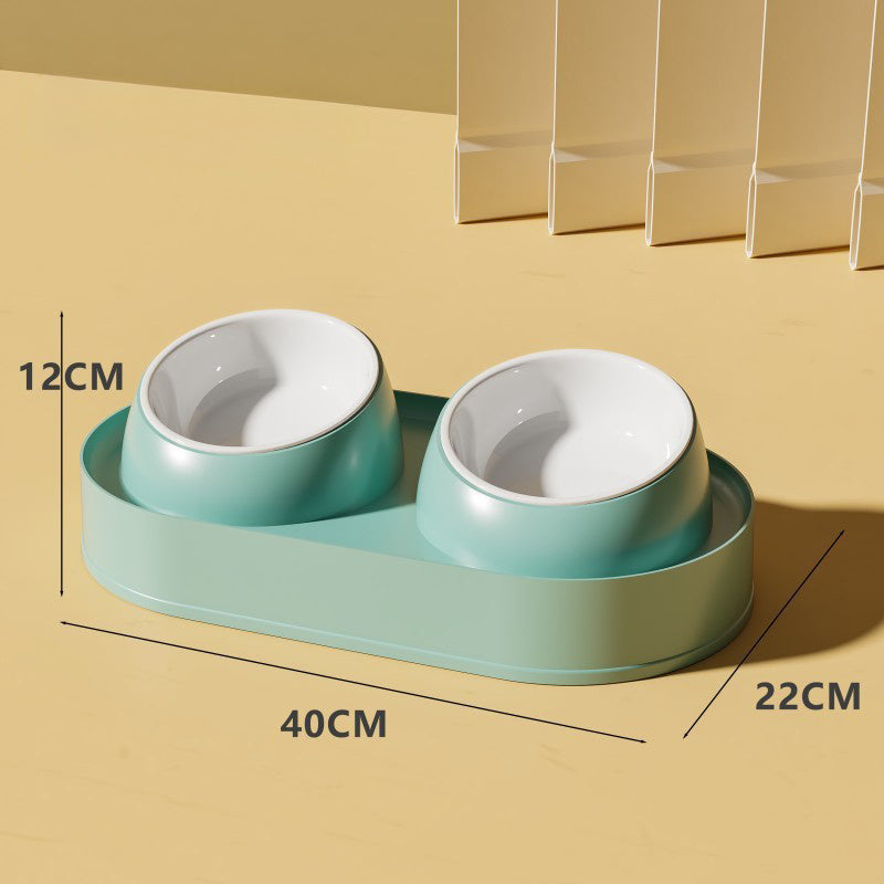 Pet Double Bowl Tilt Protect Neck Cat Bowl Non-slip Dog Food Dish Elevated Cat Dog Food Water Feeder Not Black Chin Pet Supplies