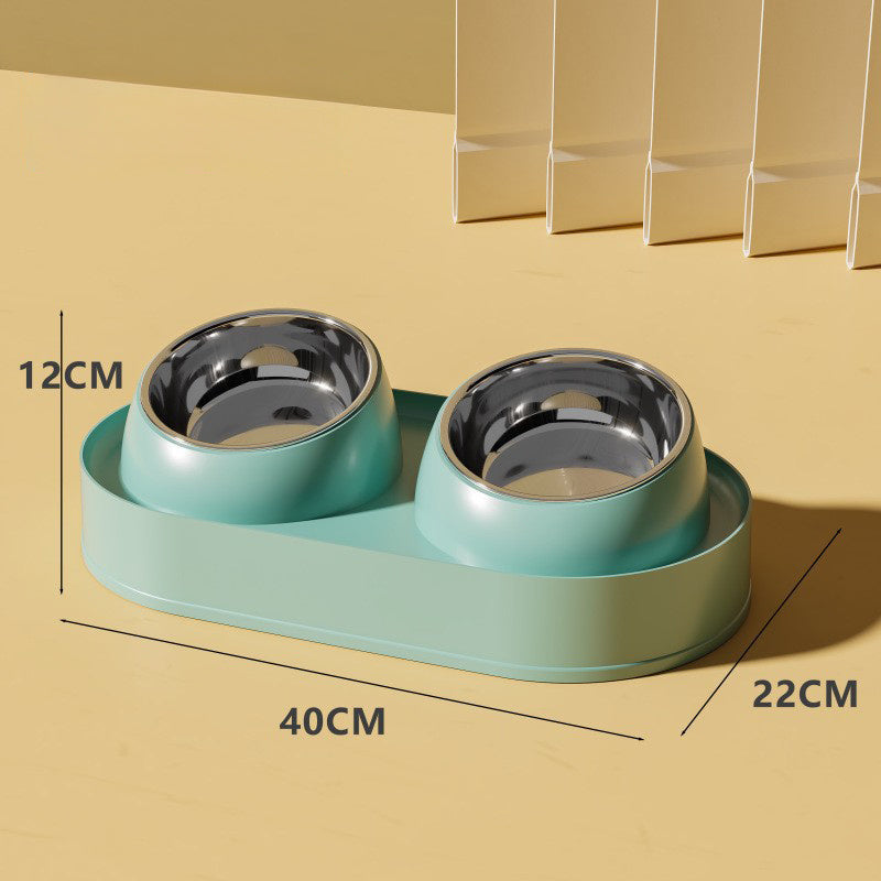 Pet Double Bowl Tilt Protect Neck Cat Bowl Non-slip Dog Food Dish Elevated Cat Dog Food Water Feeder Not Black Chin Pet Supplies