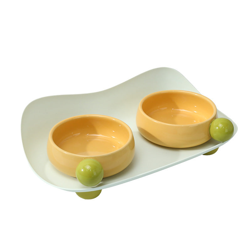 Elevated Ceramic Bowl For Cat Food Double Raised Bowl With Non Slip Support 2 Bowls For Cat Food And Water Washable Ceramic Bowl For Small Dogs Puppies And Cats Indoors