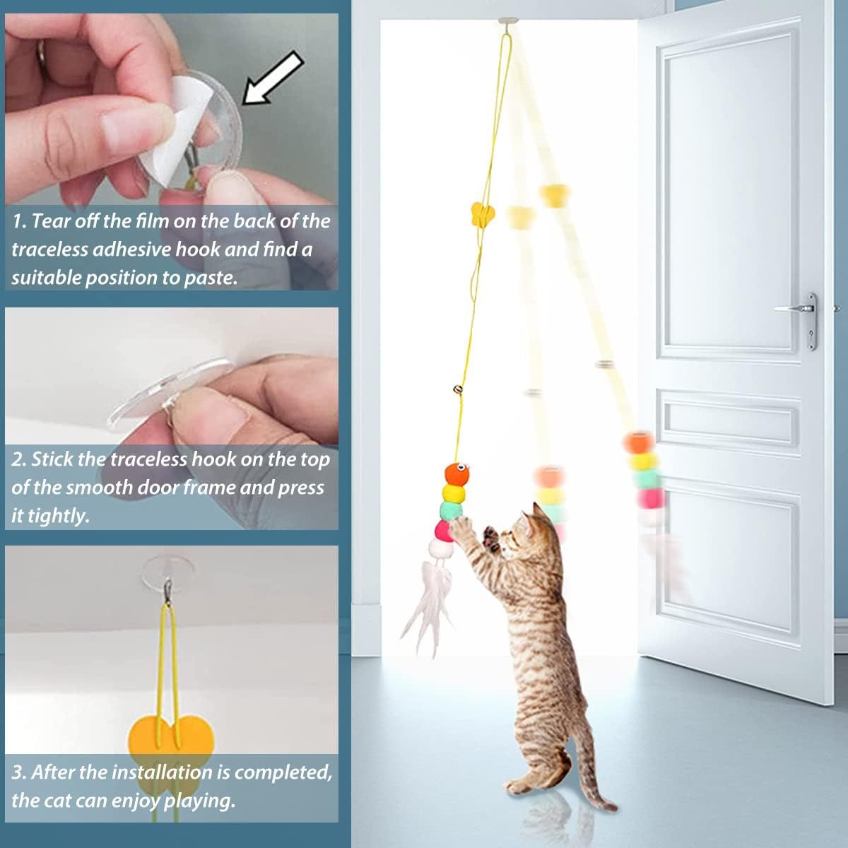 Cat Toys For Indoor Cats Interactive Cat Toys For Indoor Cats 200cm Hanging Cat Toy Self-Excited Retractable Nylon Stress Relief Cat Catnip Swing