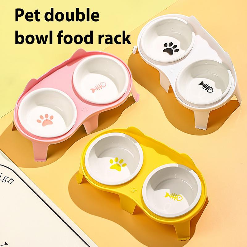 Cat Food And Water Bowl Set Ceramic Pet Bowl Set Elevated Tilted Bowl With Stand Indoor Cat Dishes Bowl With Hook Design Water