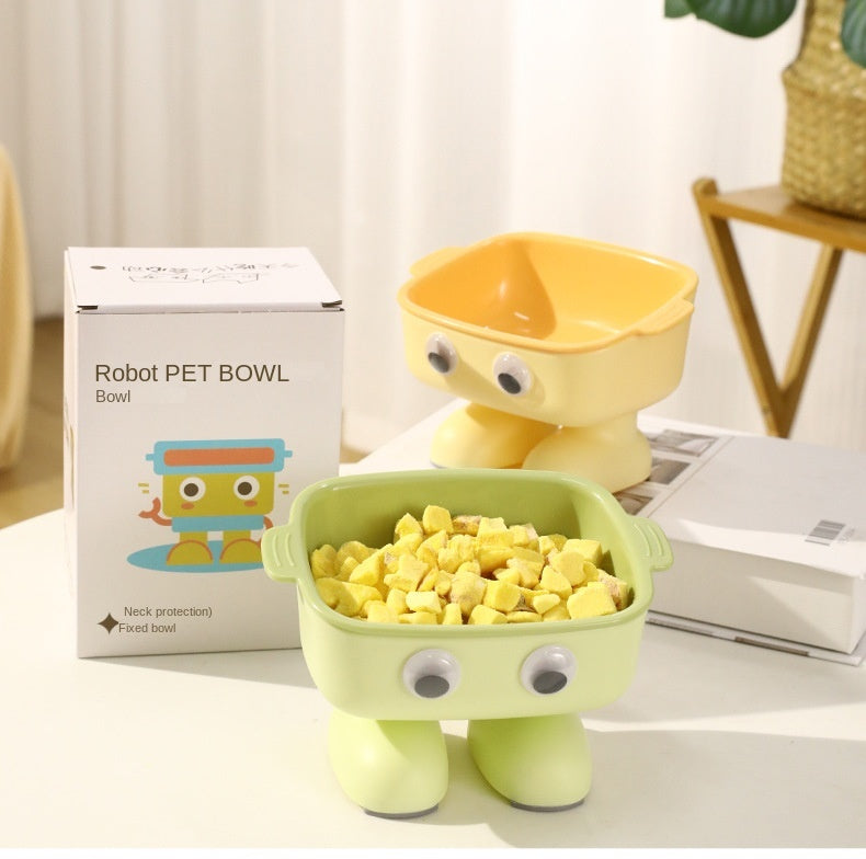 Elevated Cat Bowl Tilted Kitty Bowl Robot Shape Cat Dish Non Slip Water Bowl Dog Dish For Small Dogs Cats Kitty Kitten