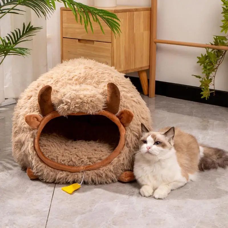 Cat Cave Yak Shaped Warm Pet Bed Cat Caves Indoor Cat Nest Semi-Enclosed Dog Tent Bed With Cover For Indoor And Outdoor Play