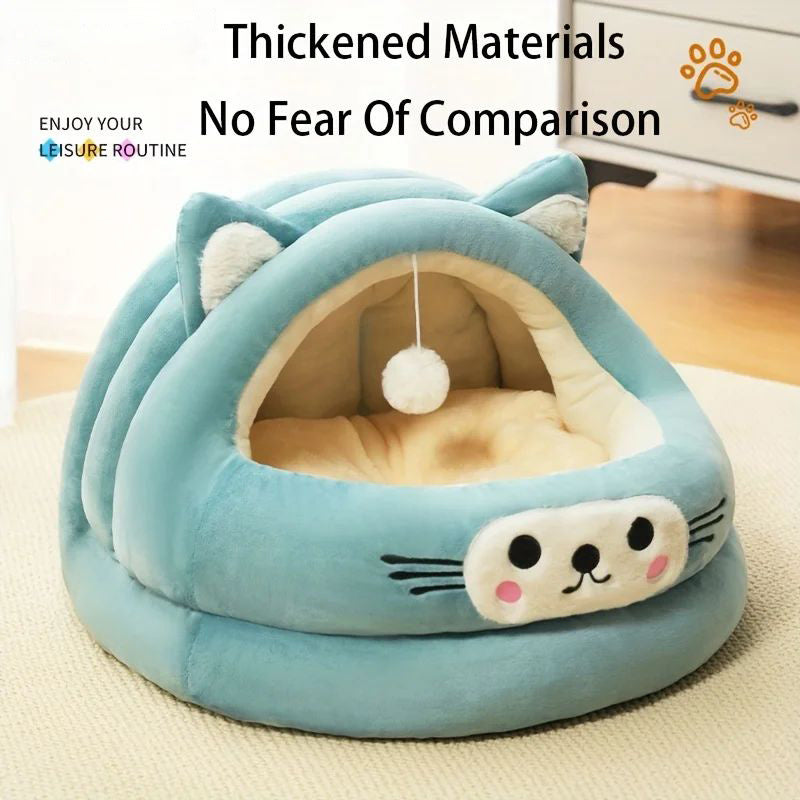 Cat Bed Semi-Enclosed Thickened Cat Ear Pet Nest Warm Pet Supplies For Autumn And Winter Universal Nest For All Seasons