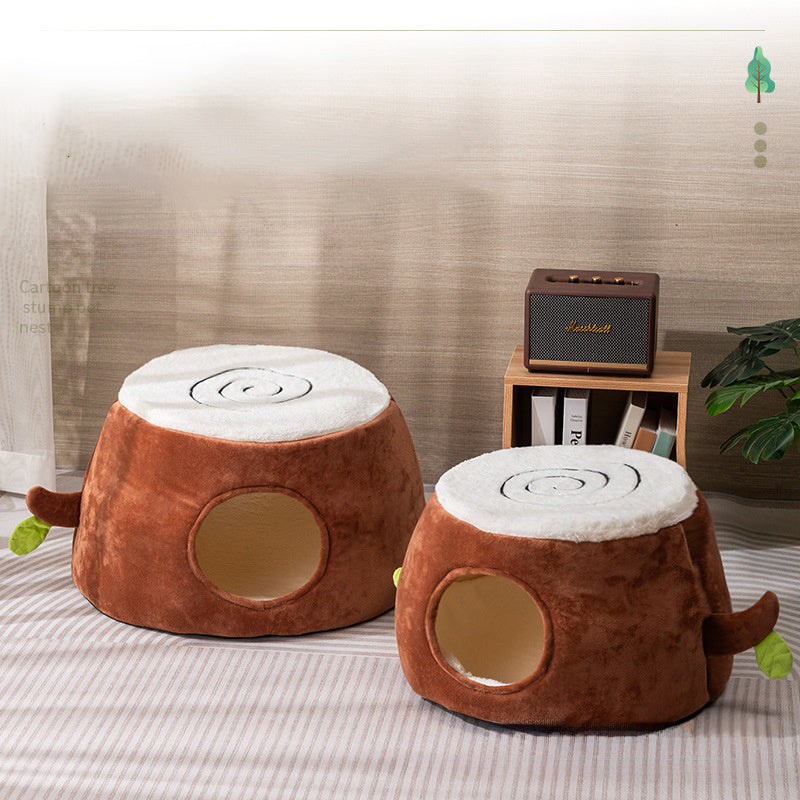 Four Season Universal Relief Pet Cat Nest, Transformable And Dual-use Double-layer Tree Stump Cat Nest Door And Double