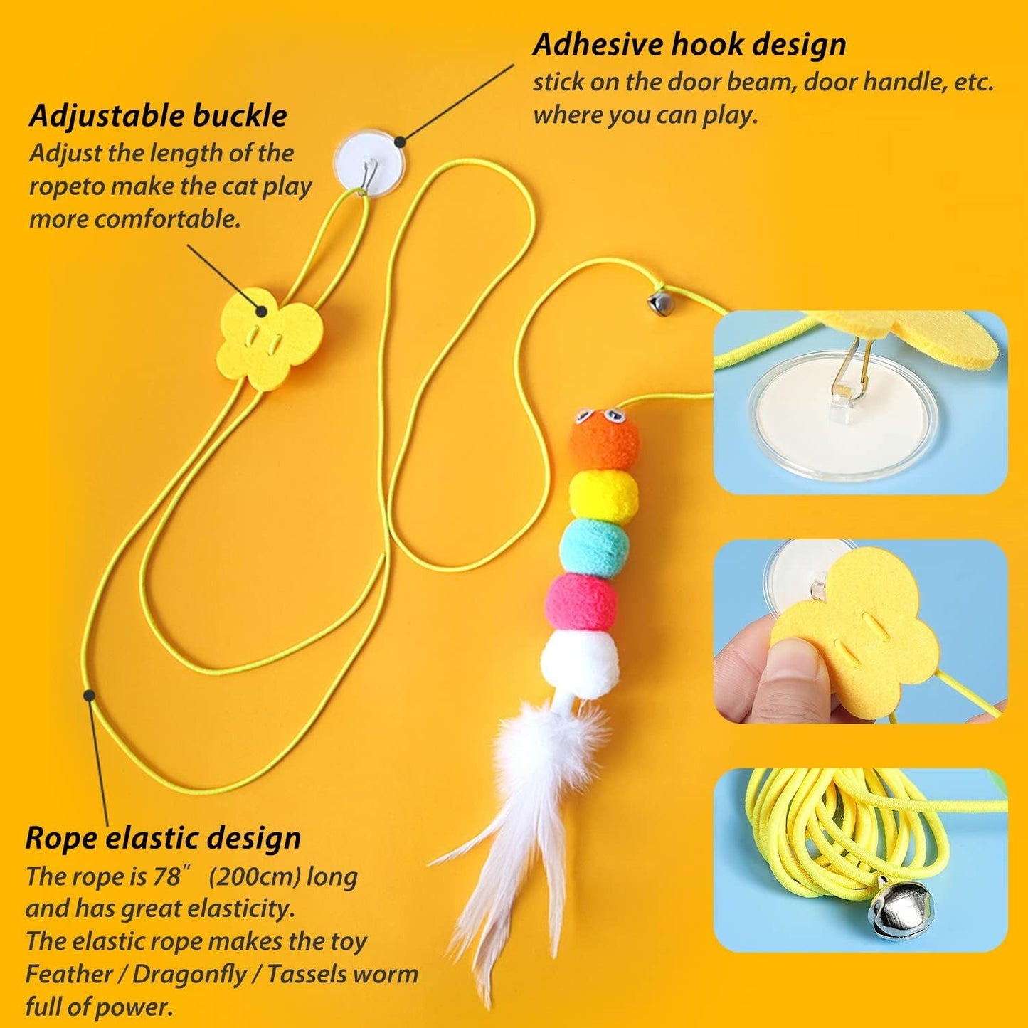 Cat Toys For Indoor Cats Interactive Cat Toys For Indoor Cats 200cm Hanging Cat Toy Self-Excited Retractable Nylon Stress Relief Cat Catnip Swing